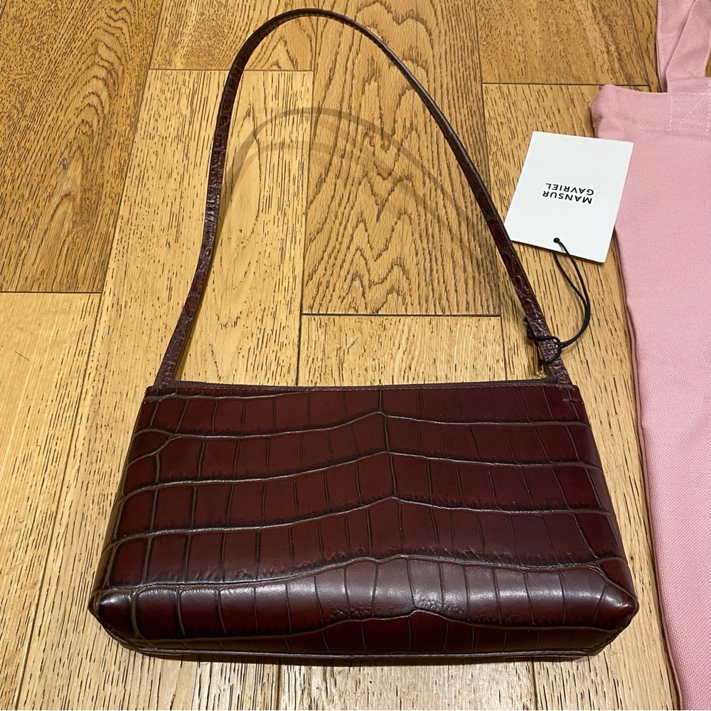 Mansur Gavriel Croc Chocolate Leather Gaia Shoulder Bag Italy Date Night Clutch - Picture 6 of 14